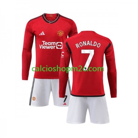 Manchester United Ronaldo 7 Bambino Maglia Prima 2023/2024 Manica Lunga (+ Pantaloncini)